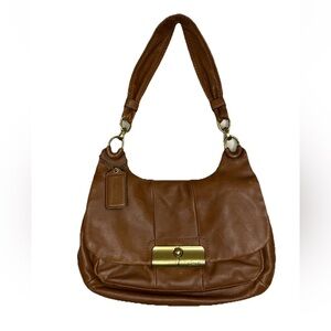 Coach Kristen Leather Hobo Shoulder Bag Tan Brass Push Lock 16931